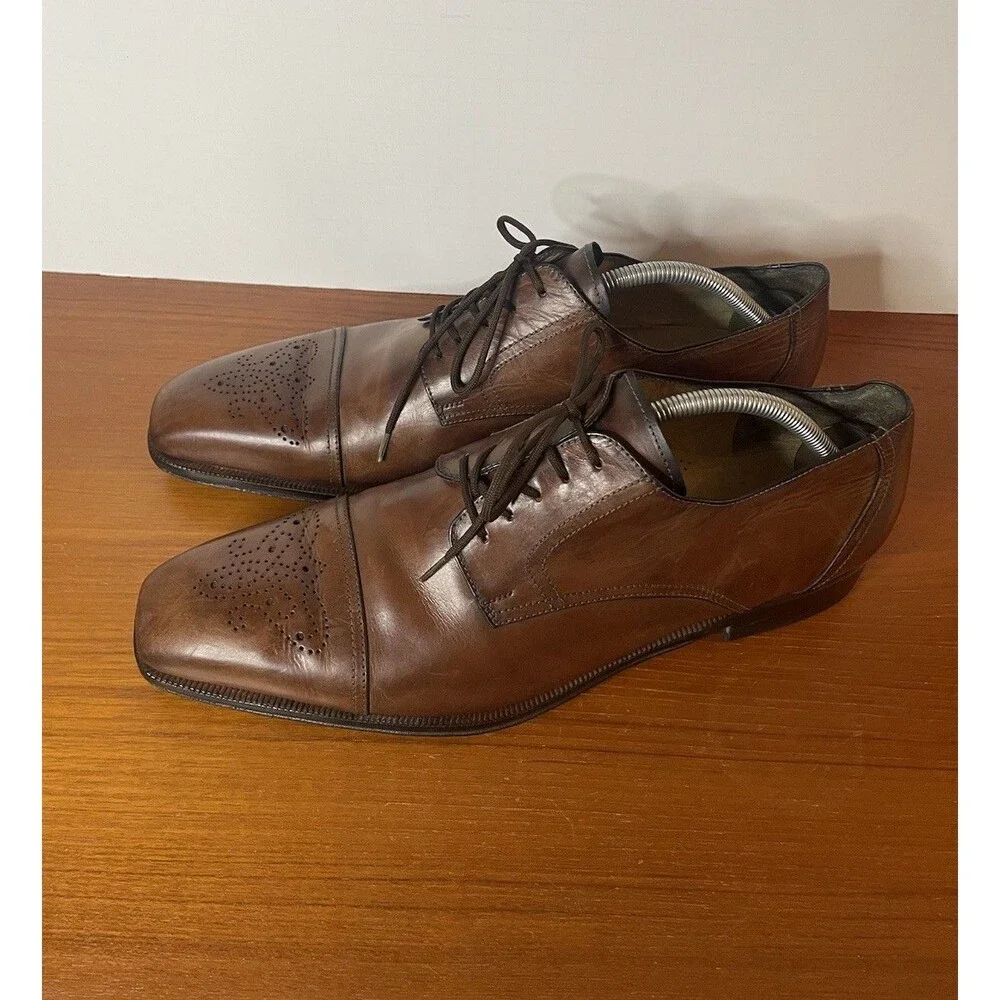 Salvatore Ferragamo Men’s Oxford Dress Shoes Leather Brown Size 12 Italy